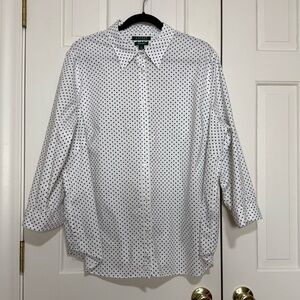 Ralph Lauren White Cotton Blouse with Black Dots 3/4 Sleeves Size 3X